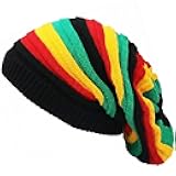 WTYPOPK Reggae Style Beanie for Men Women, Slouchy Multicolor Striped Jamaican Reggae Beanie Skull Hat, Rastafarian Colors Baggy Knit Hat for Women, Daily Casual