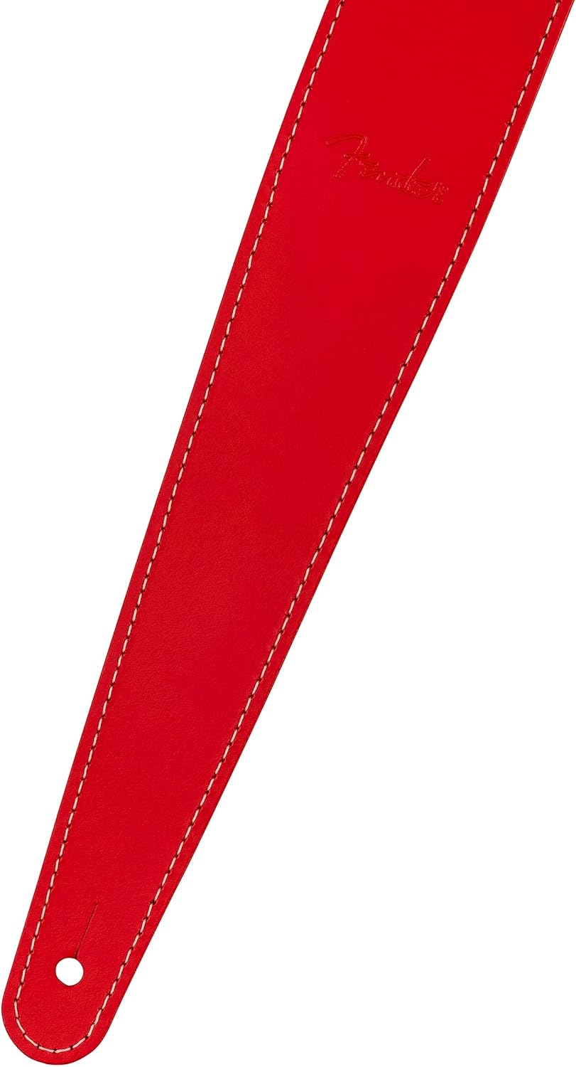 Fender Essentials Economy Leather Guitar Strap, Guitar Accessories, Adjustable from 44.5" to 53", Red