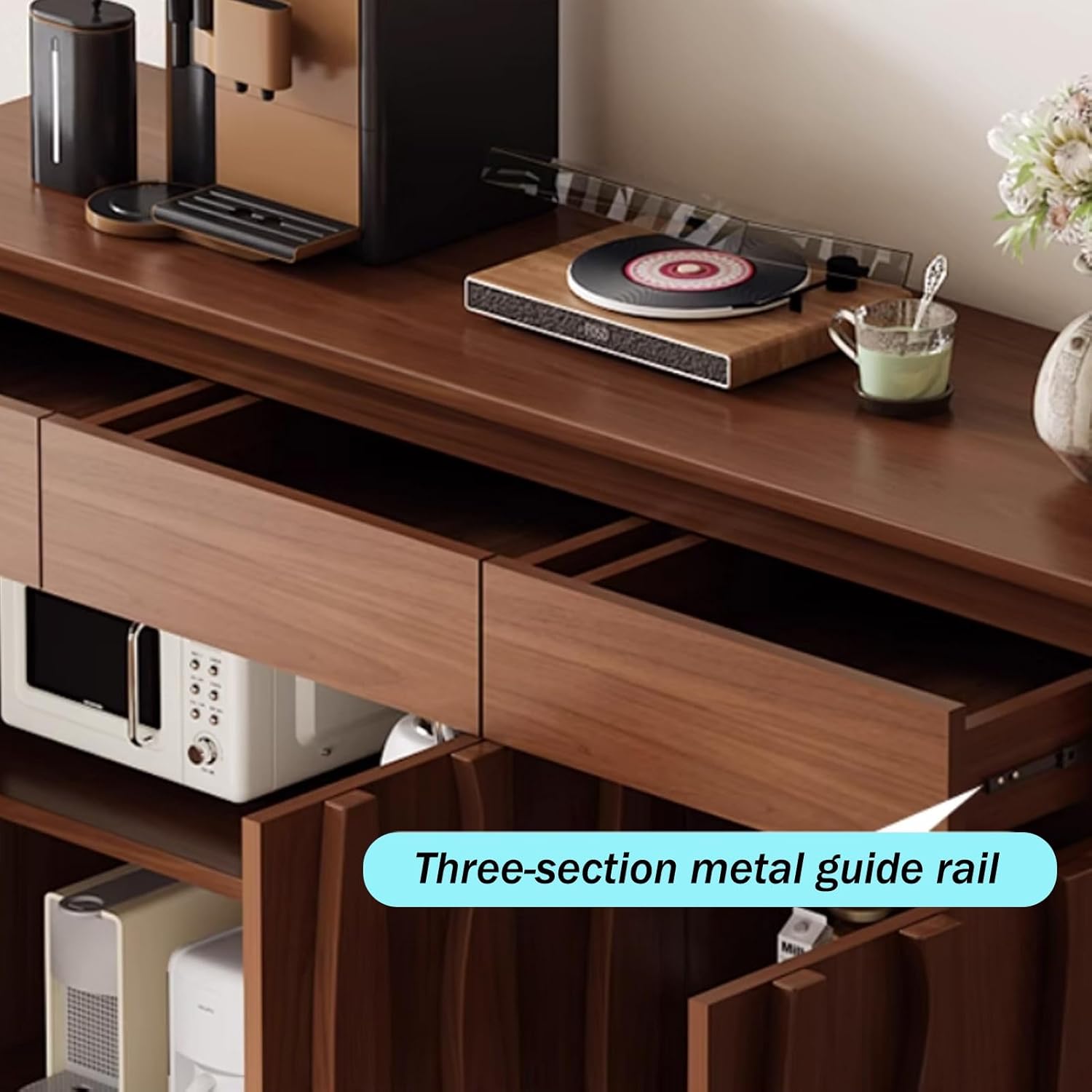 Rustic Fluted Accent Sideboard Buffet Cabinet, Buffet Cabinet with Storage, Sideboard with Adjustable Shelves, Buffet Table Entryway Cabinets for Dining Room(Brown,31.4x15.7x37.4in)