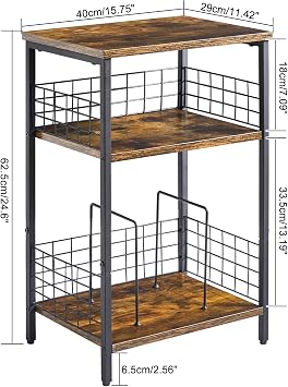 YMYNY 3Tier End Table,Record Player Stand with Storage Rustic Brown HST009H