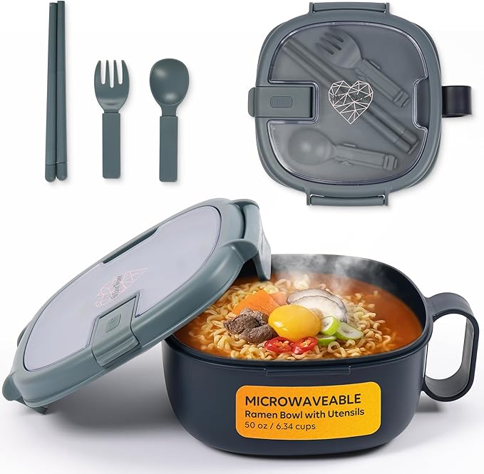 AI LOVE PEACE Microwavable Ramen Bowl Cooker with Lid -