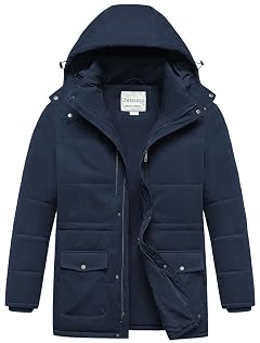 Chrisuno Mens Big and Tall Winter Coat Insulated Military Parka Jacket Waterproof Fleece Lined Thickened Detachable Hood