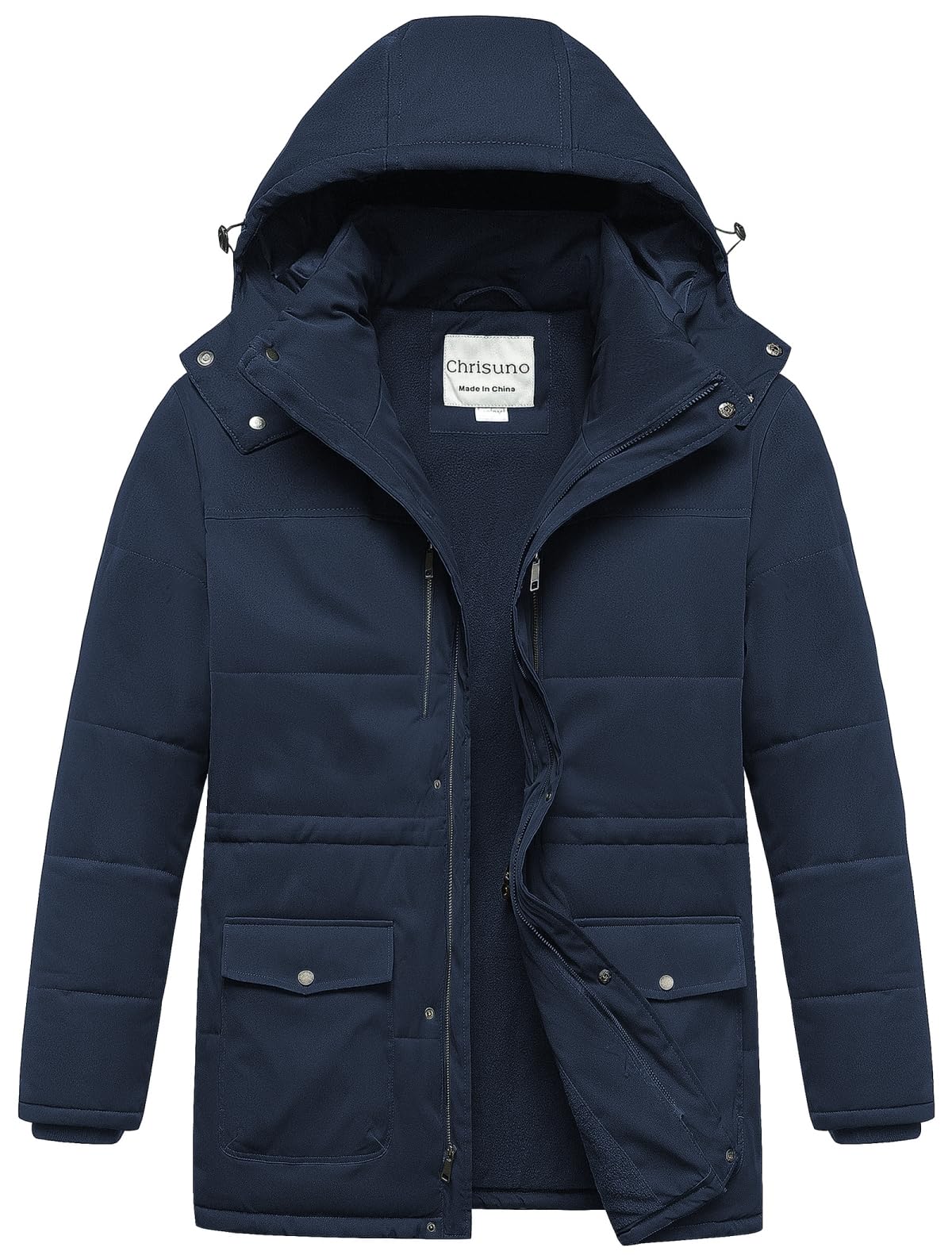 Chrisuno Mens Big and Tall Winter Coat Insulated Military Parka Jacket Waterproof Fleece Lined Thickened Detachable Hood