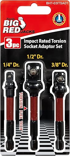 Miniatura 5 de Big Red Power Srill Juego de adaptadores de zócalo, 3 piezas de 1/4 pulgadas, 3/8 pulgadas, 1/2 pulgadas, extensión de broca de vástago hexagonal de