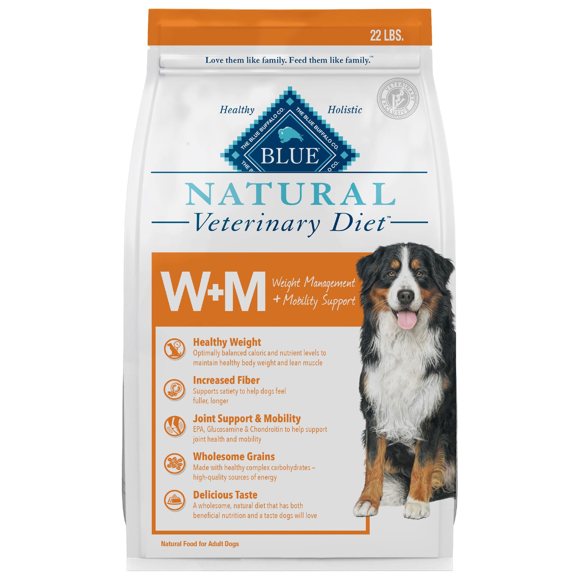 Blue Buffalo Natural Veterinary Diet W+M Dry Dog Food, Weight Management + Mobility Formula, Veterinarian Prescription Required, Salmon, 22-lb Bag