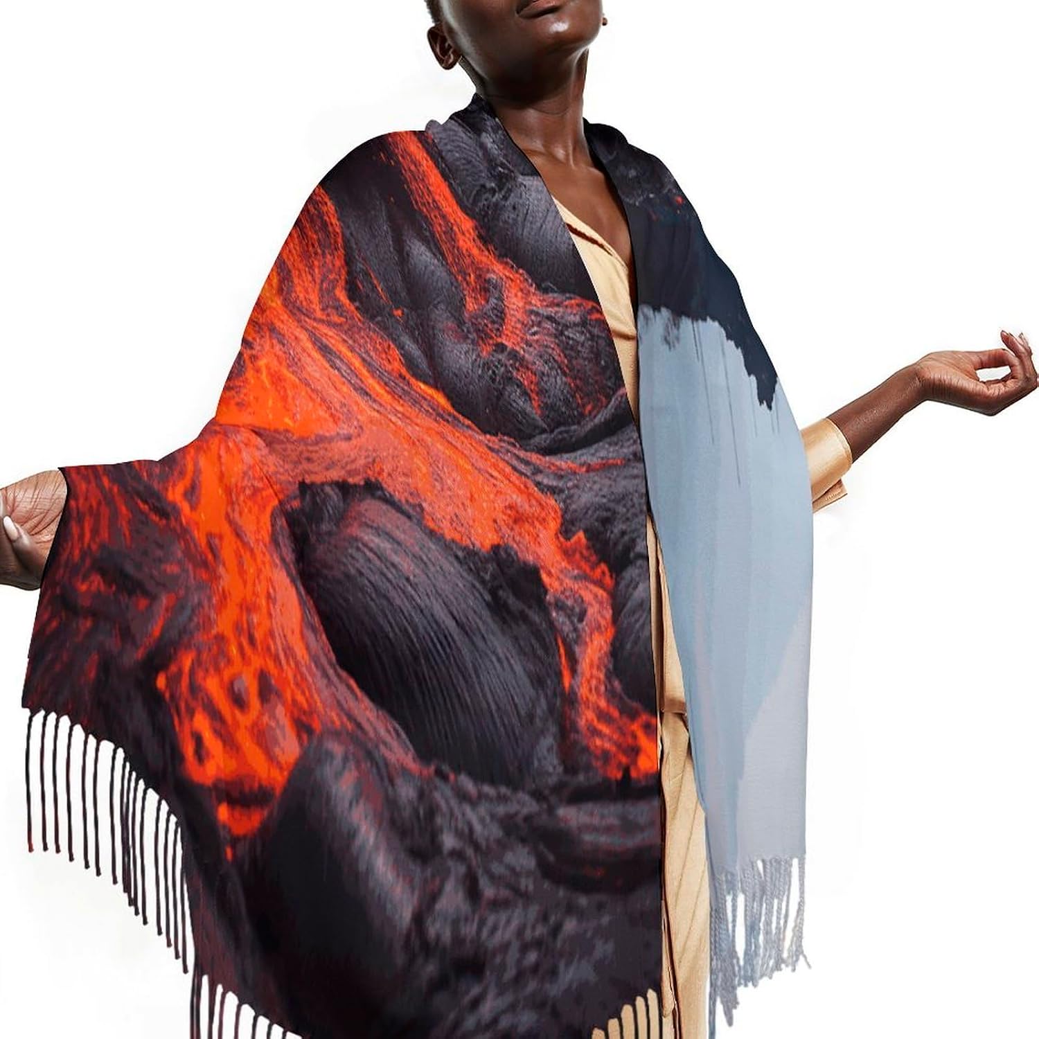 Red Hot Lava from Kilauea Volcano Winter Scarf for Women Soft Tassel Scarves Oversized Wraps Long Shawl Cold Weather Thick Blanket Scarfs