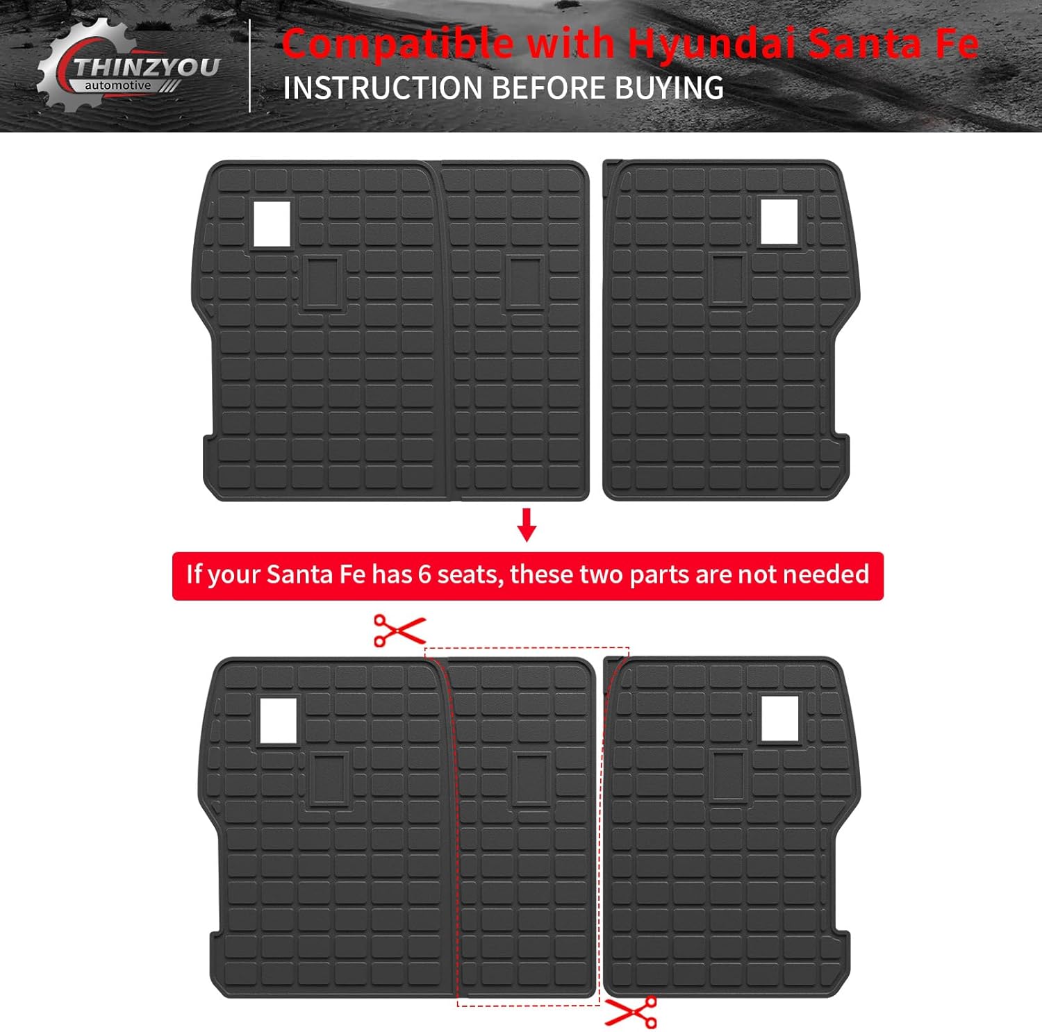 Kick Mats Compatible with 2024 2025 2026 Hyundai Santa Fe Back Seat Cover Protector TPE All Weather Backrest Mats 2024 Santa Fe Accessories (2024-2026,2nd Row Backrest Mat)