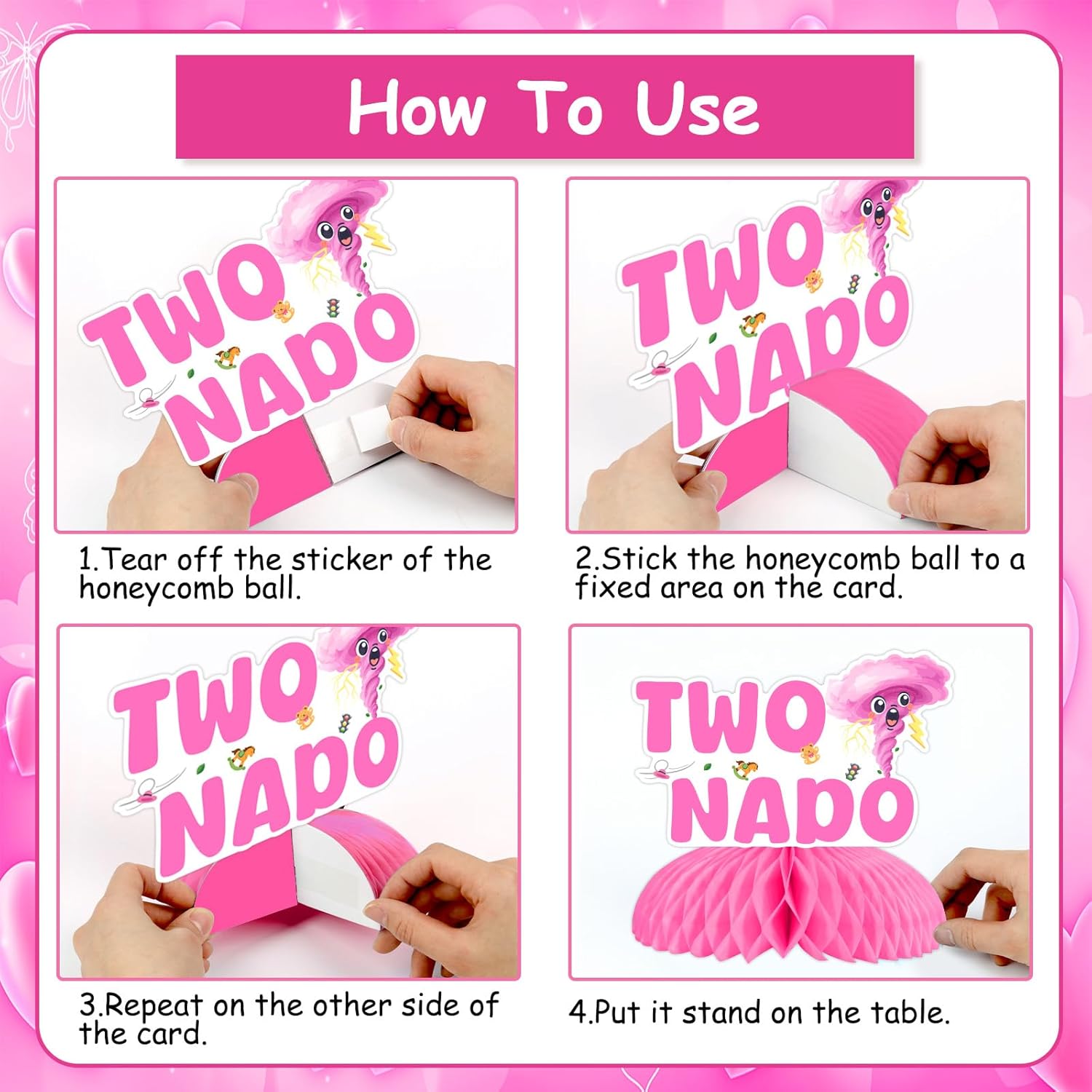 Two Nado Birthday Party Decoration Girl, 8pcs Two Tornado Honeycomb Centerpiece Pink Tornado Storm Cloud Table Decoration for Tornado 2nd 2 Year Old Birthday Decorations Girl