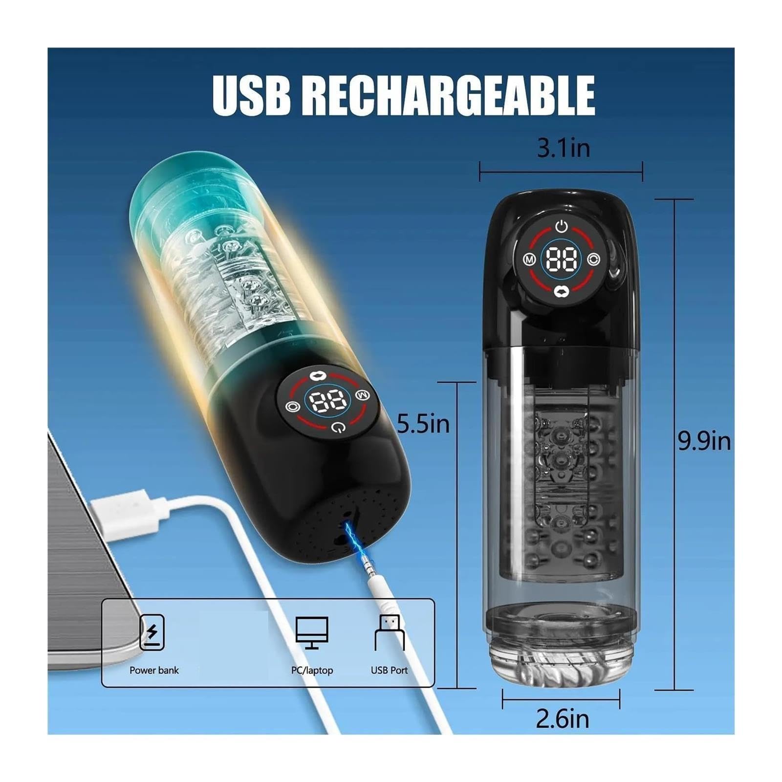 Massaggiatore elettrico 3 in 1 da uomo, display LCD, 7 modalità