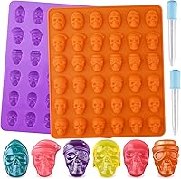 Vista 7 de HUAKENER Moldes de calavera para gomitas, paquete de 2 moldes de caramelo de calavera con 2 goteros, moldes de silicona para chocolate, dulces