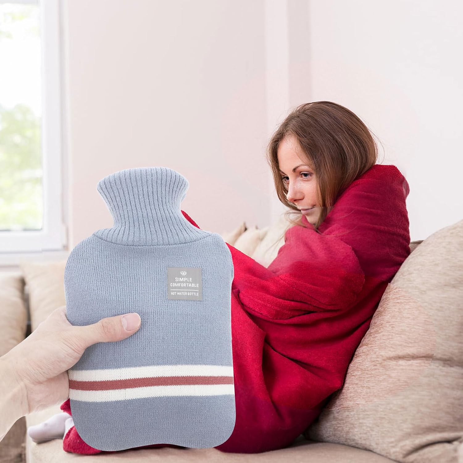 Ciieeo Hot Water Bottle with Knitted Cover 1000ml Large Rubber Warm Water Bag for Winter Hand and Feet Heating Portable Heat Therapy for Students