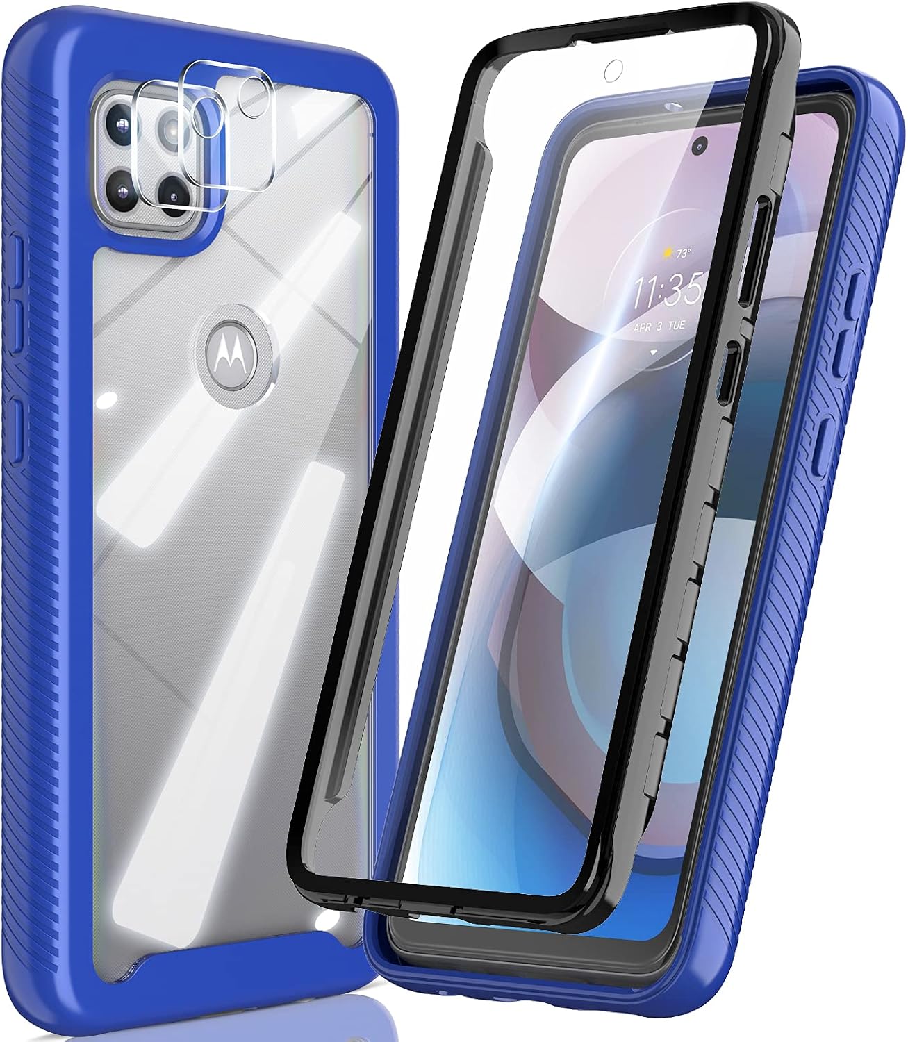 HATOSHI for Motorola Moto One 5G Ace Case with Built in Screen Protector and 2 Pack Camera Lens Protector, Military-Grade Shockproof Full-Body Protective Phone Case Cover for Moto One 5G Ace, Blue