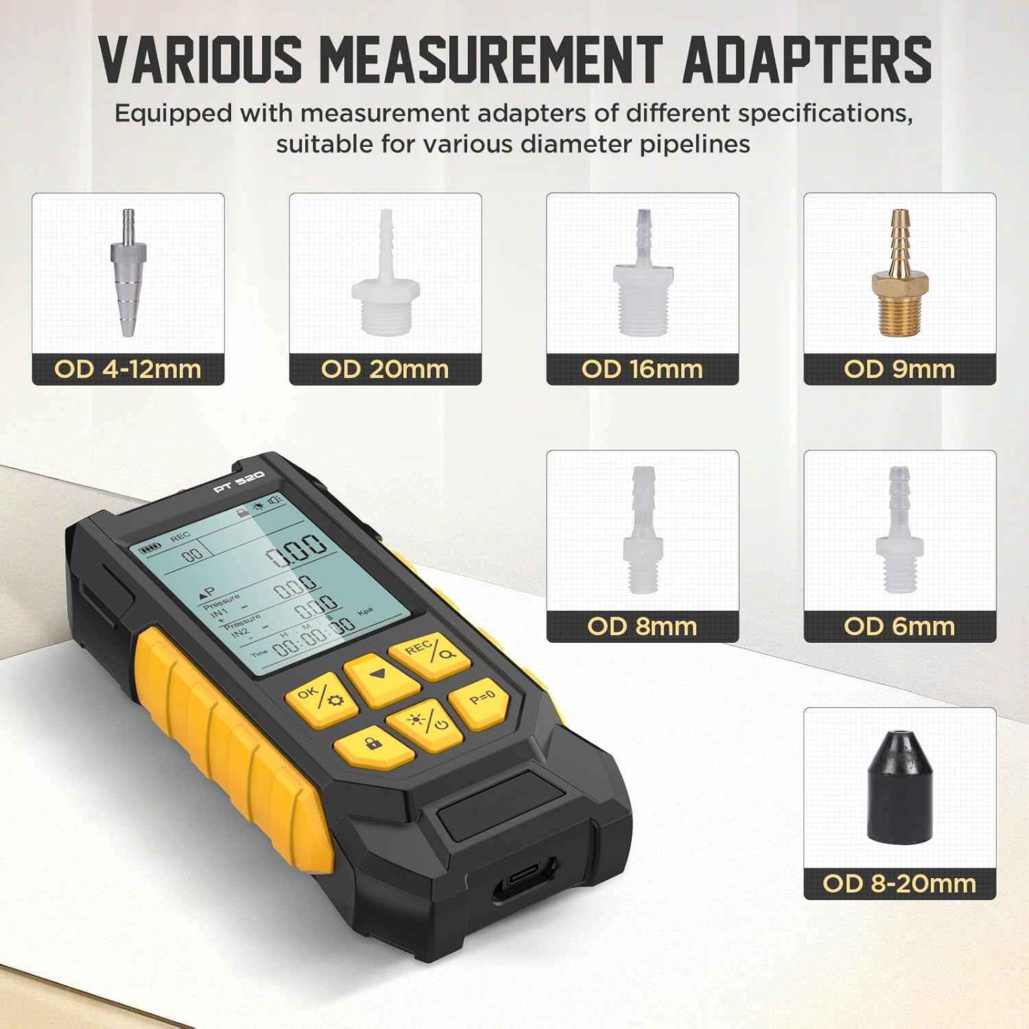 Manometer, Digital Manometer HVAC Dual Port Air Gas Pressure Tester Differential with 10 Units High Accuracy Value 29 Data Stores Backlight Display,-100~200Kpa,-1000~2000mbar