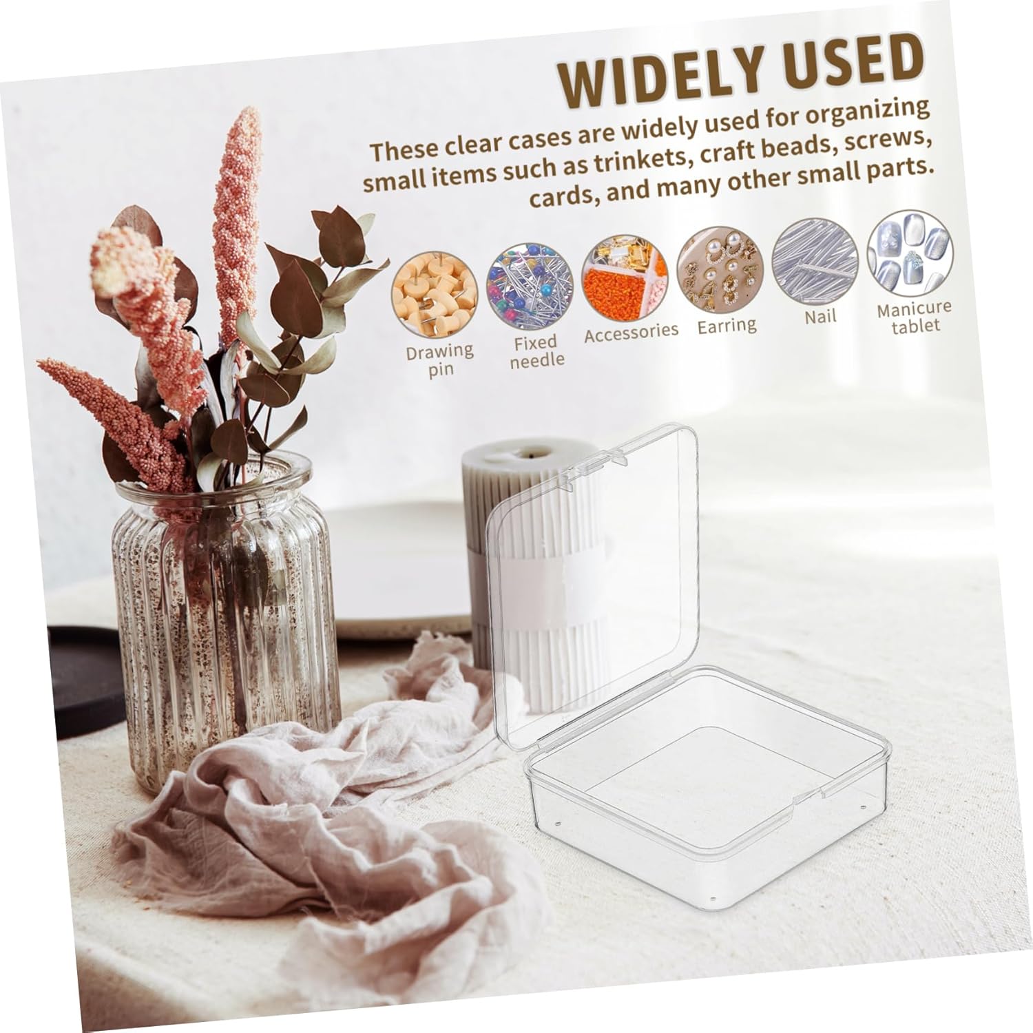 HOMSFOU 50pcs Square PP Plastic Storage Organizer Box Set Lid Bead and Jewelry Container Multipurpose Craft Supplies Storage for Home and Office