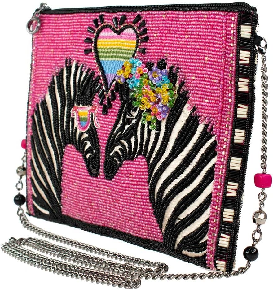 Mary Frances Smitten Beaded-Embroidered Zebra Crossbody Clutch Handbag, Pink