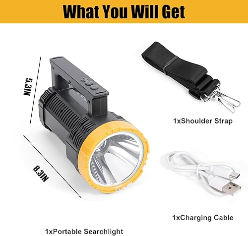 Vista 7 de Linterna LED recargable con pantalla de alimentación, 4 modos de luz, antorcha de mano de alto lúmenes, doble interruptor, linterna portátil