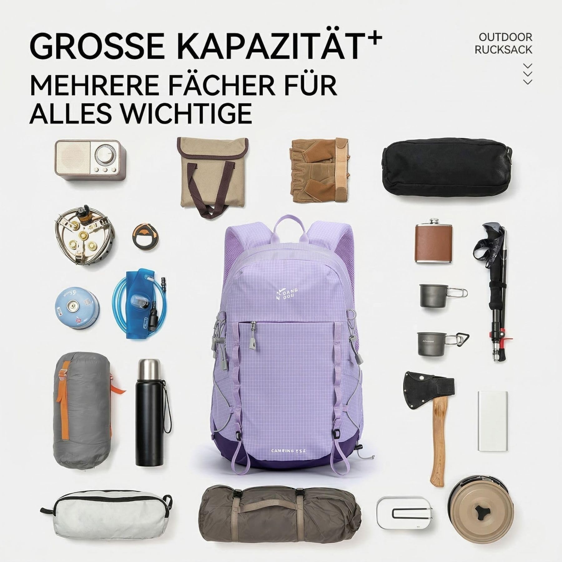 25L Wanderrucksack Damen Herren Reiserucksack Tagesrucksack Wasserdicht Leicht Backpack für Wandern Radfahren Klettern Camping Sport Reis mit Reflektierenden Streifen