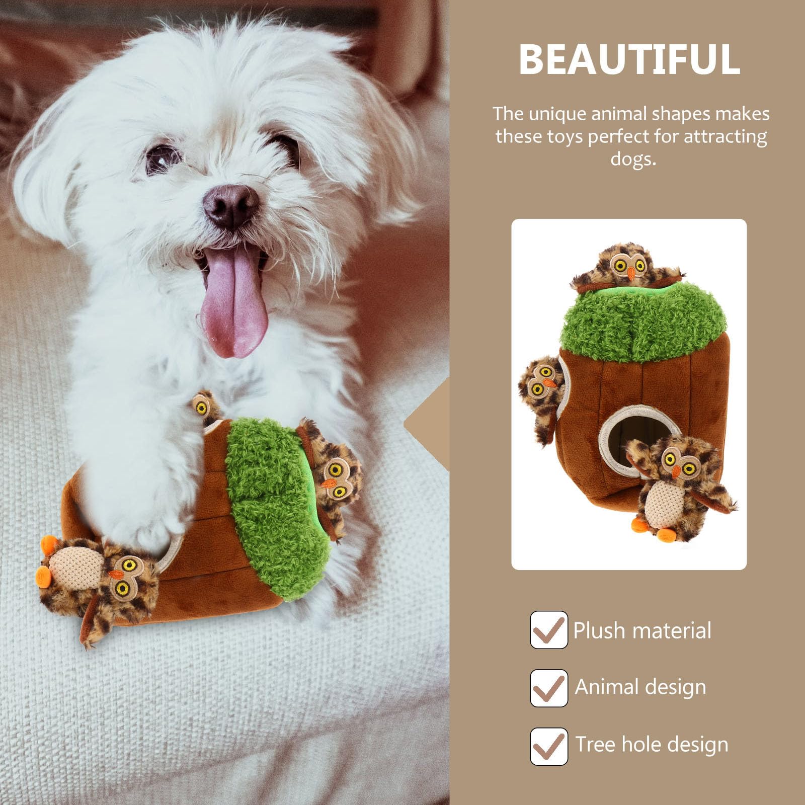 Veemoon Peluche Interactif pour Chien 4 Pièces Forme Animale Couineur, pour Activité Cache-Cache, Favorise la Santé Dentaire Mâchage