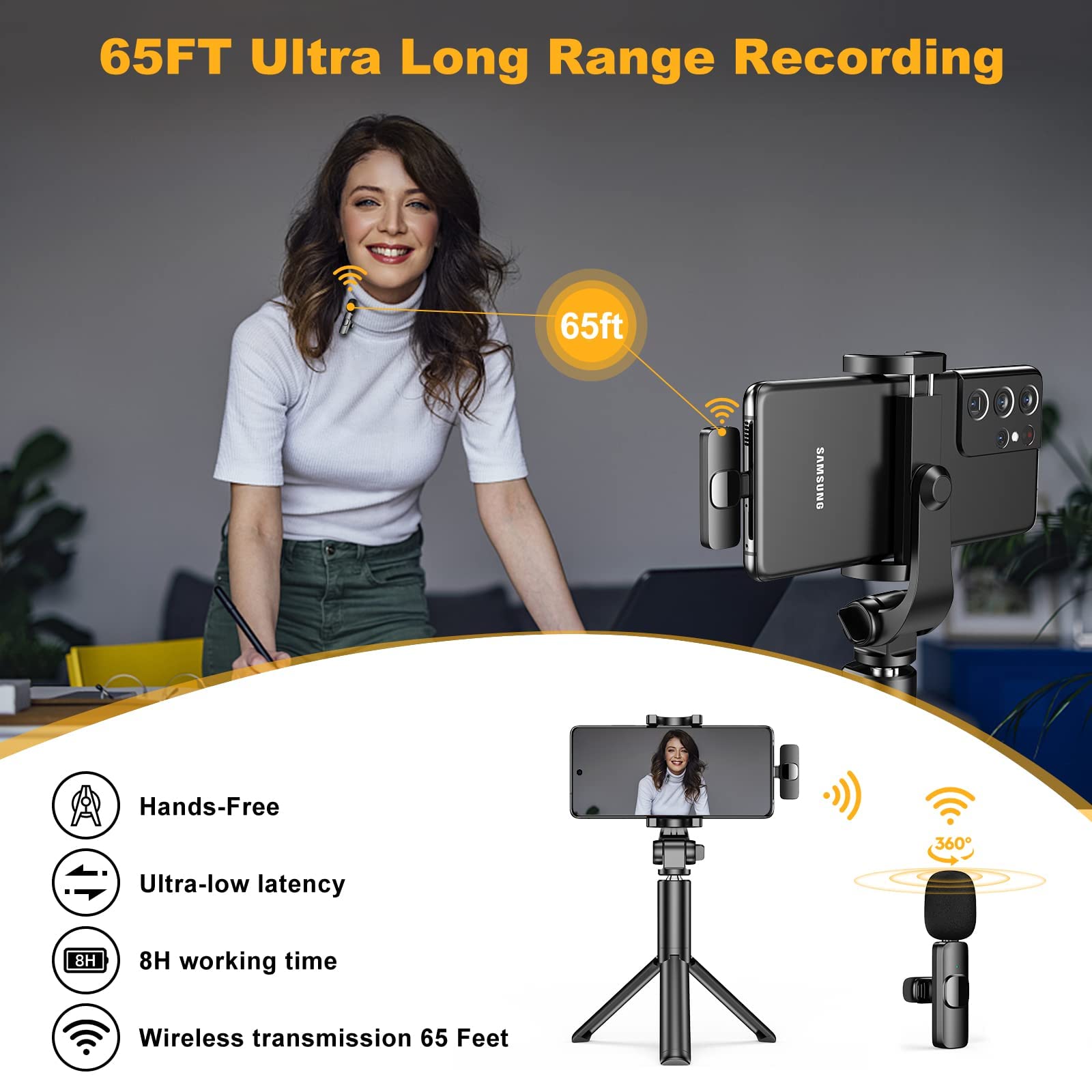 Lavalier Mikrofon für iPhone/Android, Mini Wireless Microphone Plug & Play lavalier mikrofon Wireless für YouTube/Facebook-Live-Stream, TikTok Vlog (Keine App und Bluetooth erforderlich)