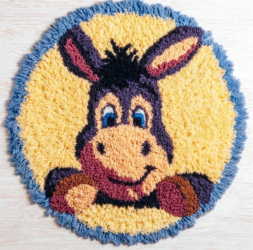 kitphoenix Latch Hook Rug Kit, Cute Donkey 20X20Inch (50X50Cm) DIY Latch Hook Colorful Rug Making Kit for Adults, Colorful Cross Stitch Kit Carpet Making Cushion Needlework for Beginners, Home Decor