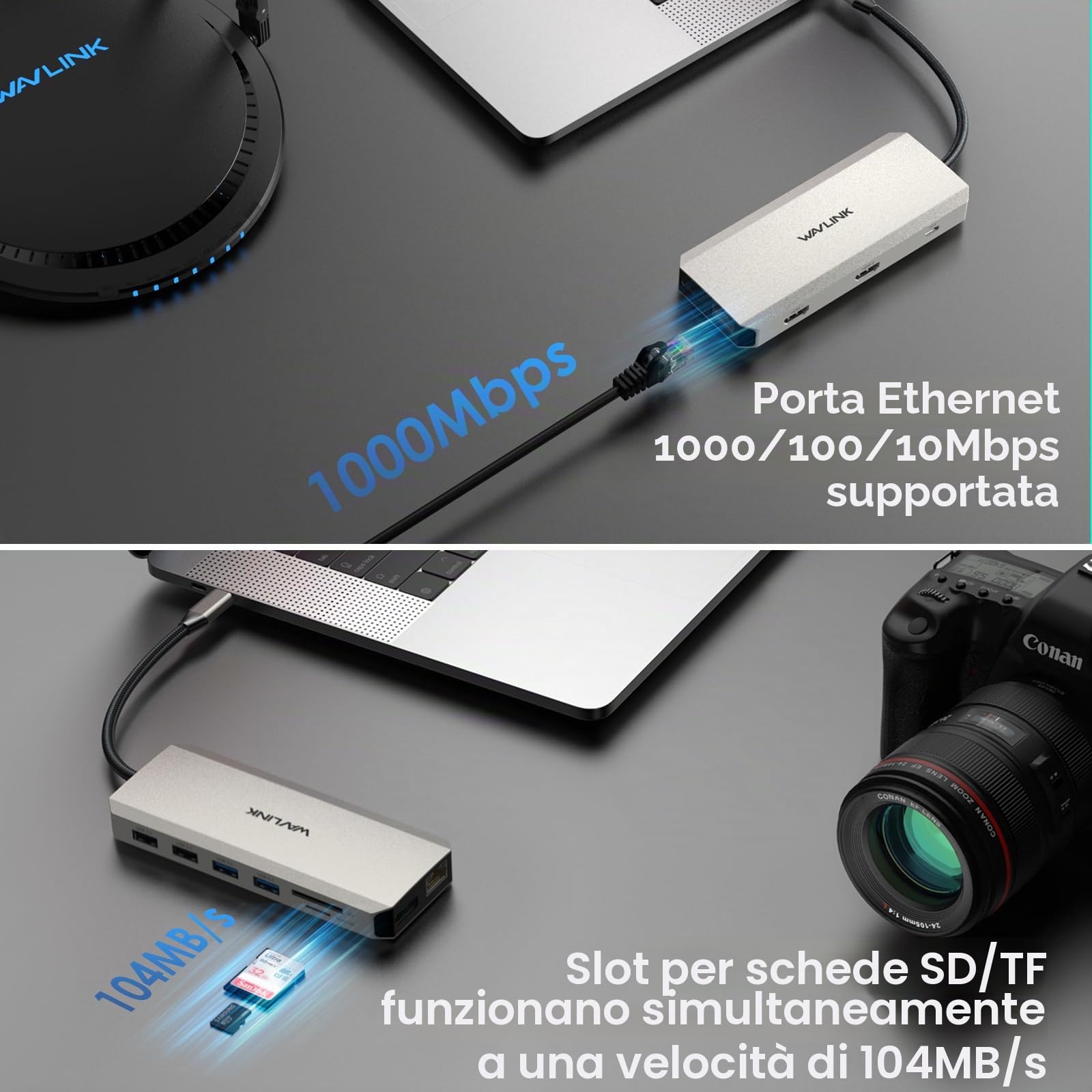WAVLINK Docking Station 12 in 1 USB C Dual HDMI Docking Station USB C, adattatore multiporta con 4K Dual HDMI, DP, 100 W PD IN, USB3.0, USB2.0, RJ45, slot SD/TF, audio/Mic