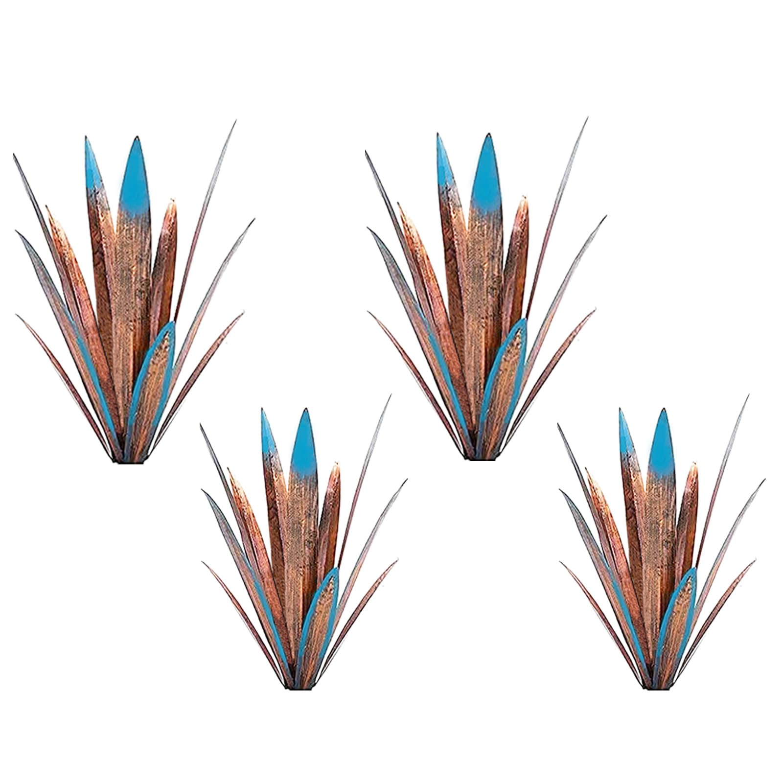 Jesokiibo Tequila Rustic Sculpture DIY Metal Agave Plant Home Decor Rustic Hand Painted Metal Agave Garden Ornaments Outdoor Decor Figurines Home Yard Decorations Stakes Lawn Ornaments (Blue 4PCS)