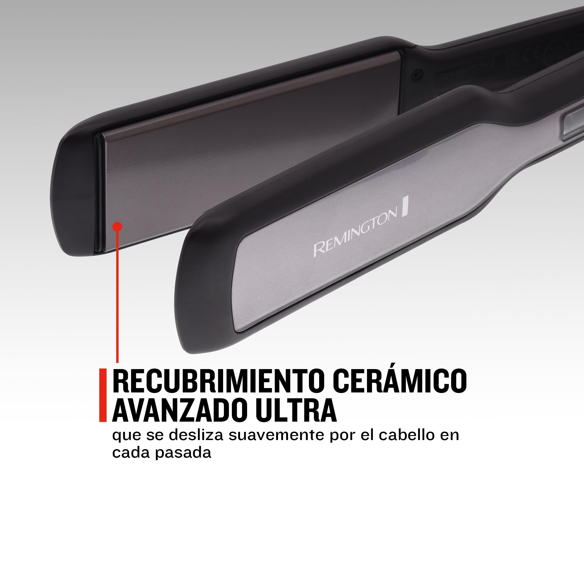 Remington Plancha de Pelo Ancha Pro Ceramic Extra, Cerámica Avanzada Ultra, Placas Flotantes, Temperatura hasta 230°C, Función Turbo y Bloqueo Temperatura, Digital, Calentamiento 15s, S5525