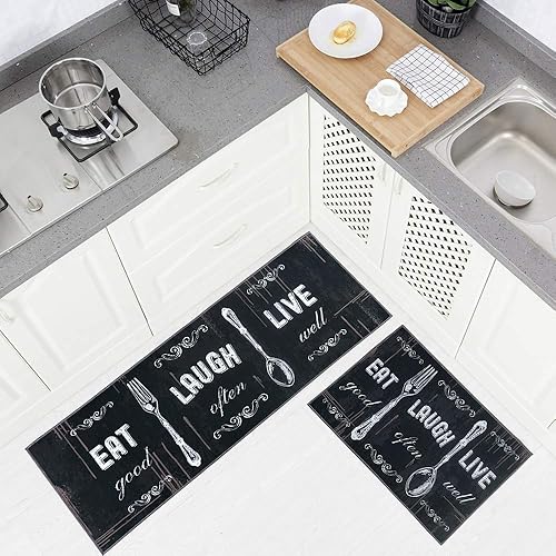 Miniatura 2 de Carvapet Tapete de cocina 2 piezas de 17 x 48 pulgadas + 17 x 24 pulgadas antideslizante, tapete de cocina impreso para decoración de granja,