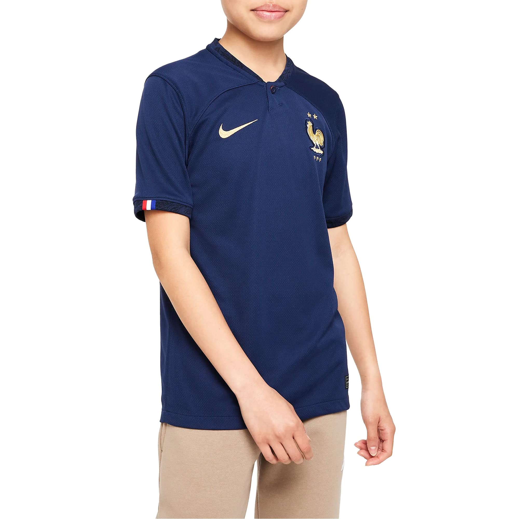 NIKE Unisex Kids Fff Dri Fit Stadium Home T Shirt, Midnight Navy/Metallic Gold, 10 Years UK