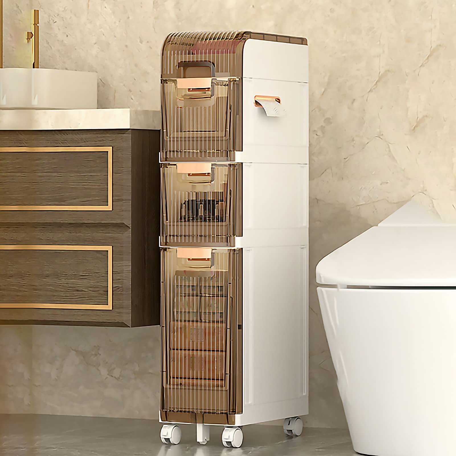 Gabinete de baño pequeño para espacios reducidos, gabinete de piso Estrecho de 3/4/5 cajones, estructura Resistente, contenedor de almacenamiento para El hogar, gabinete