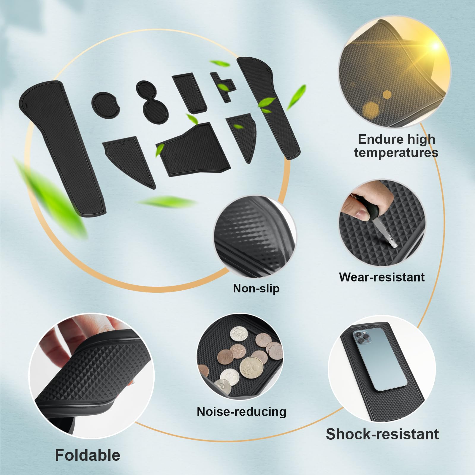 ECOZEN Tappetini Antiscivolo Audi A1 GB 2019-2025 Impermeabile antiscivolo Tappetini in Gomma per Console Centrale, Porta Bicchieri, Scanalatura Porta, Audi A1 GB Accessori(Nero)