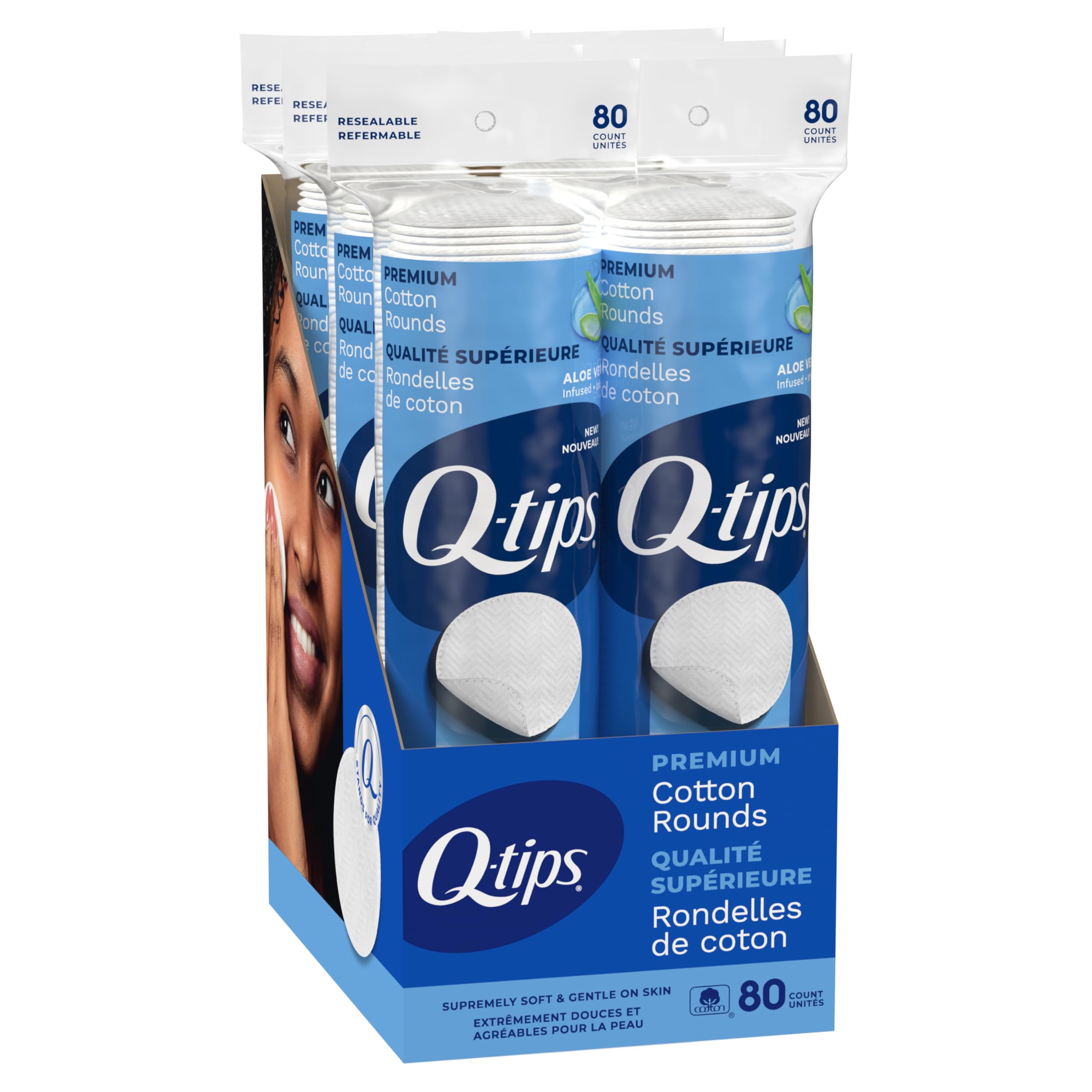 Q-Tips Premium Cotton Rounds for Face 100 Cotton Soft Lint Free Makeup Remover Pads Cleansing Face Pads for