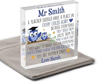 Teacher Owl Gifts, PERSONALISED Number One Teacher Gifts, End Of Term School Leaving Gifts For Teacher Head Teacher Teaching Assistant TA, Teacher Gifts For Men, Male Teacher Gift, With Grey Bag