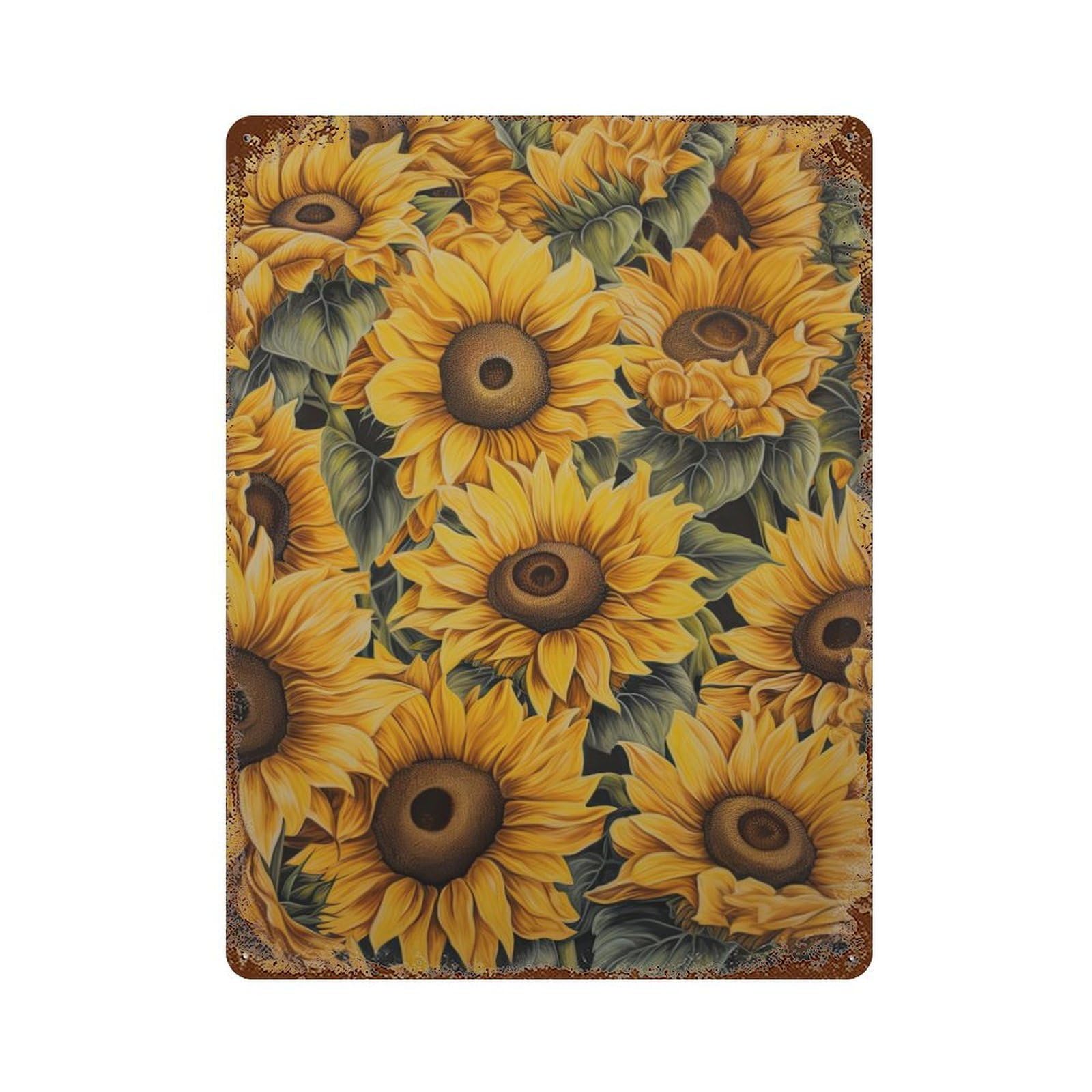 Sunflowers Vintage Wall Sign 15.7"x11.8", Rust Effect Metal Decor for Basement, Hobby Room And Garage Decor