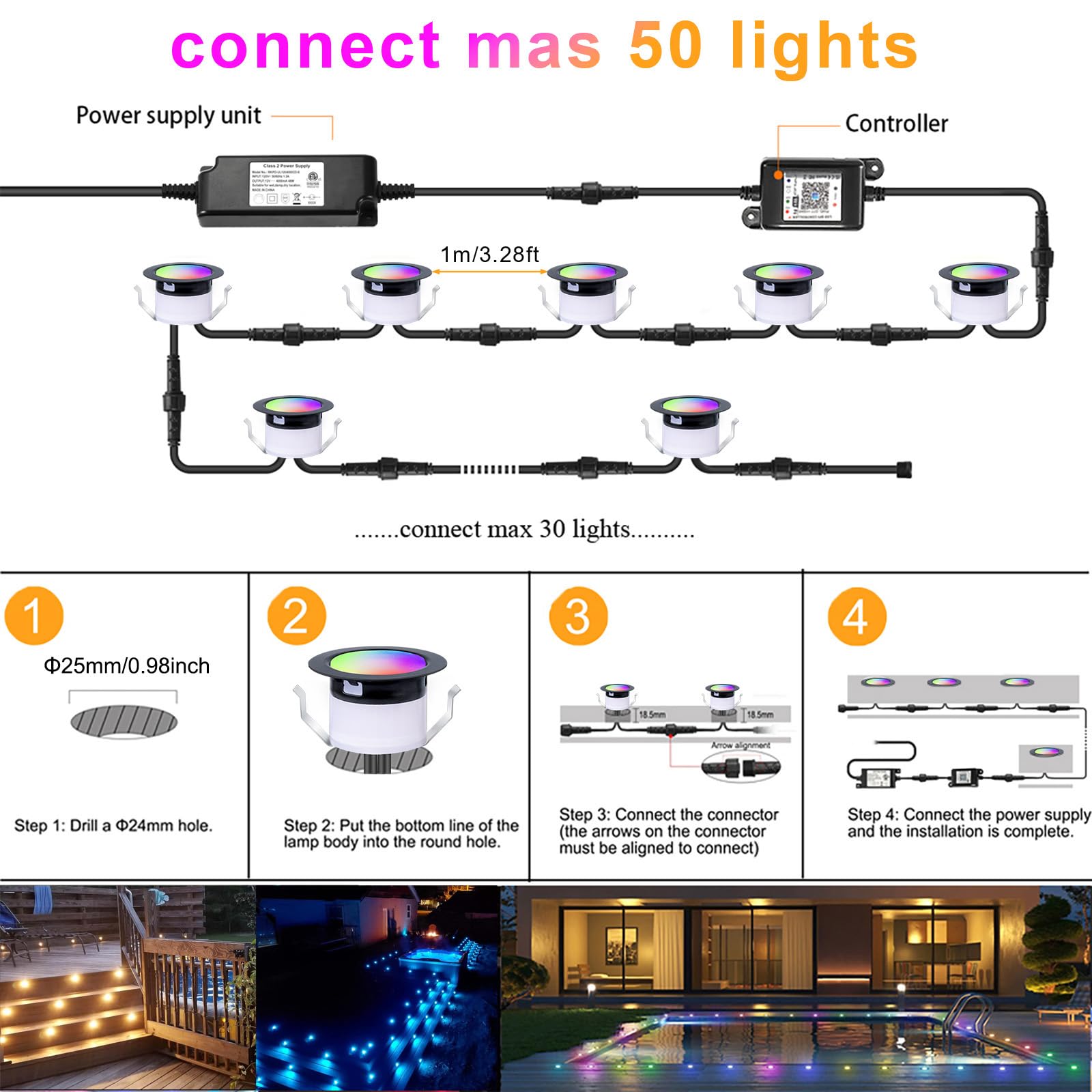 Lot de 20 Spots LED Encastrables Extérieur WiFi RGBWIC+Blanc Chaud, Ø31mm Projecteur de Sol Intelligent Dimmable IP67, Compatible avec Alexa et Google Home, pour Terrasse Jardin Escalier