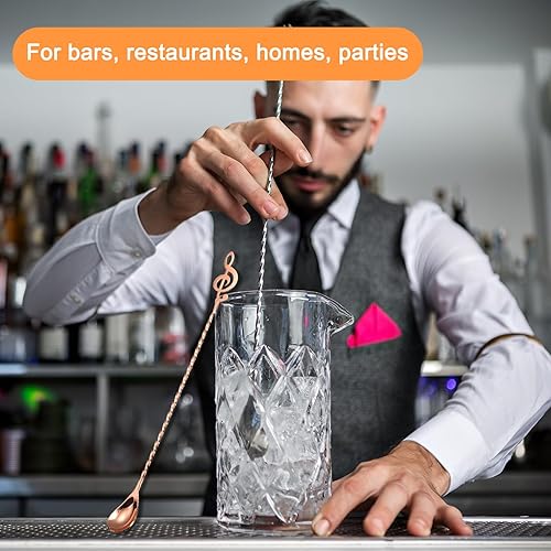Miniatura 5 de uxcell Cuchara de bar para mezclar cóctel, 1 cuchara de acero inoxidable de 15.75 pulgadas, agitador de cuchara de mango largo con nota patrón en