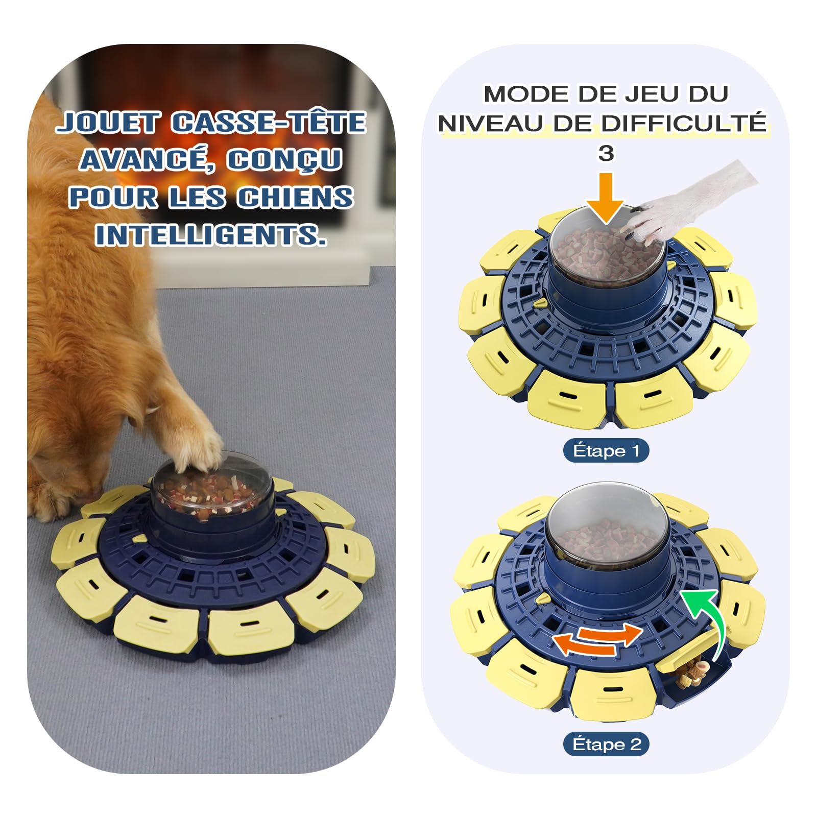 KADTC Jouet Puzzle interactif 3‑en‑1 avancé pour Chiens intelligents (Petits, Moyens et Grands) – Jouet Distributeur de friandises Stimulant pour l’entraînement cognitif et la Stimulation mentale
