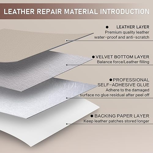 Miniatura 9 de Parche de reparación de cuero autoadhesivo de 11 x 8.3 pulgadas, kit de reparación de cuero de vinilo para muebles, cinta de reparación de cuero