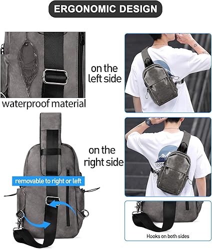 Miniatura 6 de Mochila cruzada pequeña negra para hombre y mujer, Cuero gris