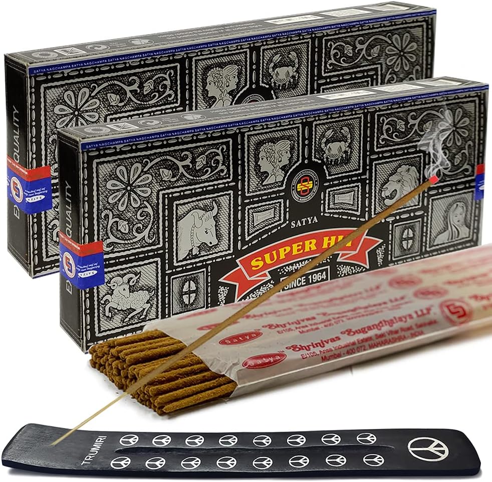 Incense Stick Holder Bundle with Satya Super Hit 100g Incense Sticks - Pack of 2 (Approx 200 Sticks)