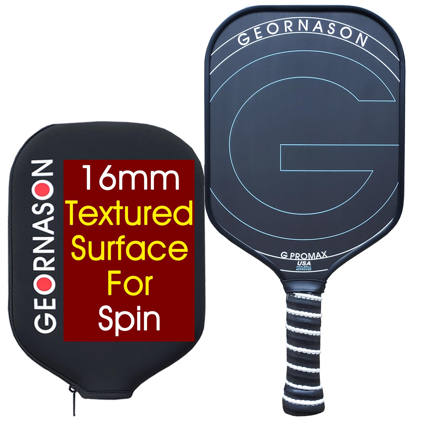 Pickleball Paddle Graphite Textured Surface for Spin, USAPA Approved,T700 Carbon Fiber Pickleball Racquet Lightweight,16mm Pro Pickleball Racket,Elongated Handle for Any Level Players Tournament