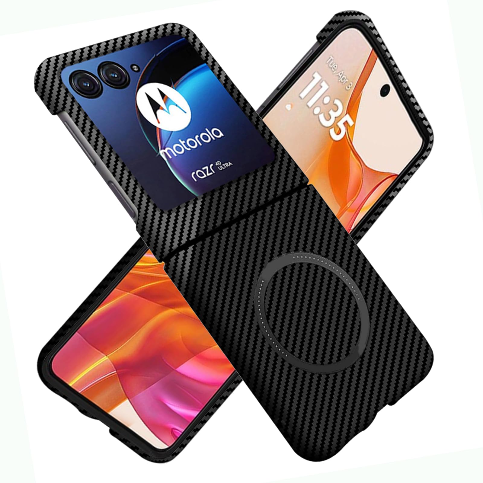 LHNUNP for Motorola Razr 40 Ultra Case Compatible with Magsafe, Carbon Fiber Slim Thin Soft Touch Anti-Fingerprint Anti-Slip Aramid Fiber Made