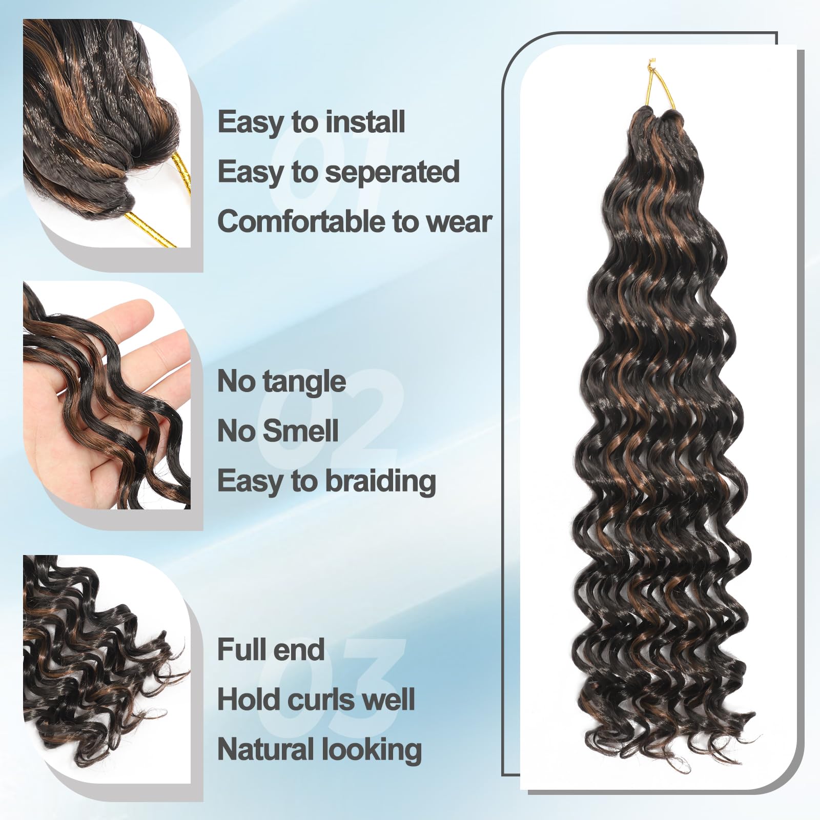 AMLUCKS Ocean Wave Crochet Hair 8 Packs Pre Looped Short GoGo Curl Crochet Hair Ombre Curly Deep Wavy Twist Braids Synthetic Braiding Hair Extensions for Women (P4/30# - Image 4