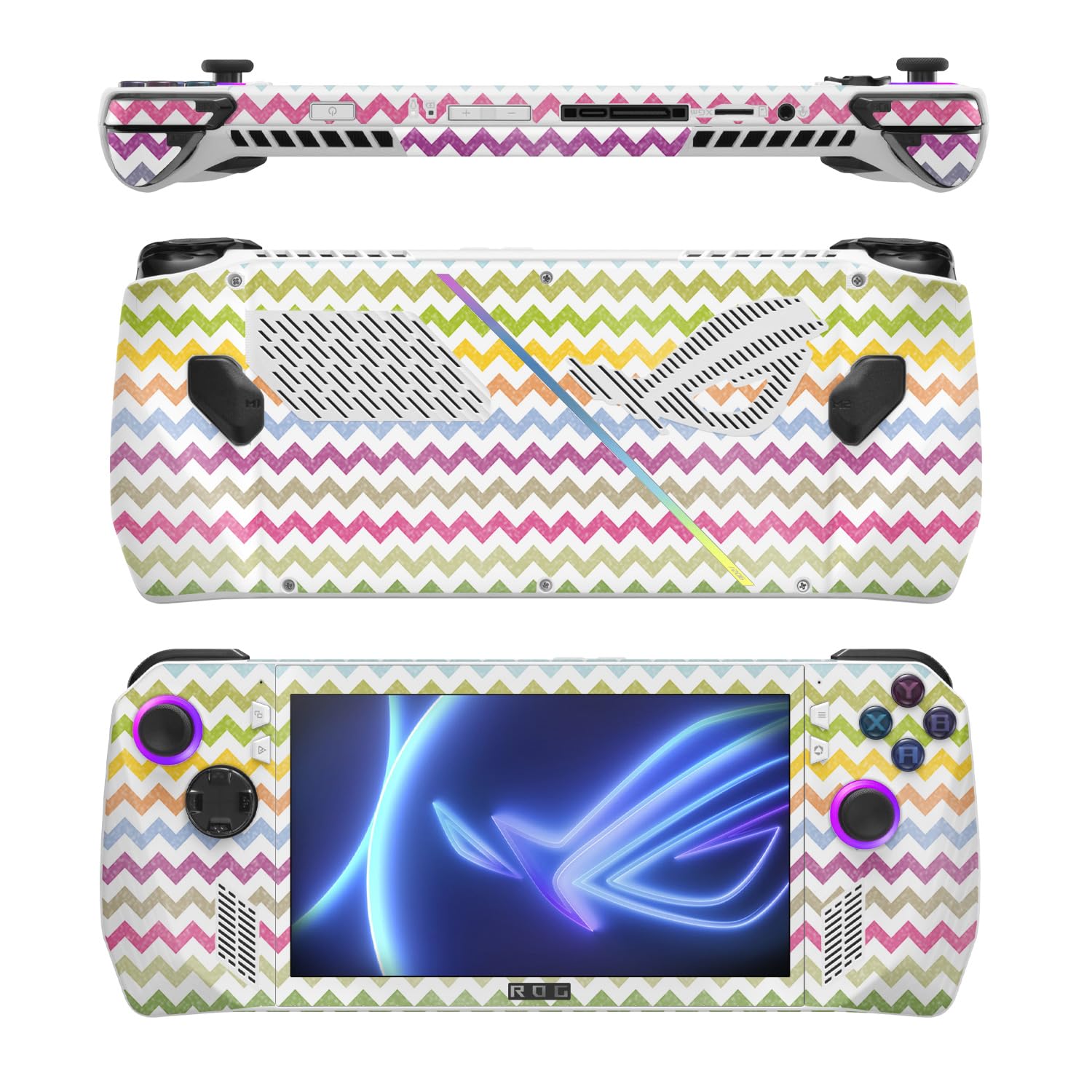 MightySkins Glossy Glitter Skin Compatible with Asus ROG Ally - Rainbow Chevron | Protective, Durable High-Gloss Glitter Finish | Easy to Apply