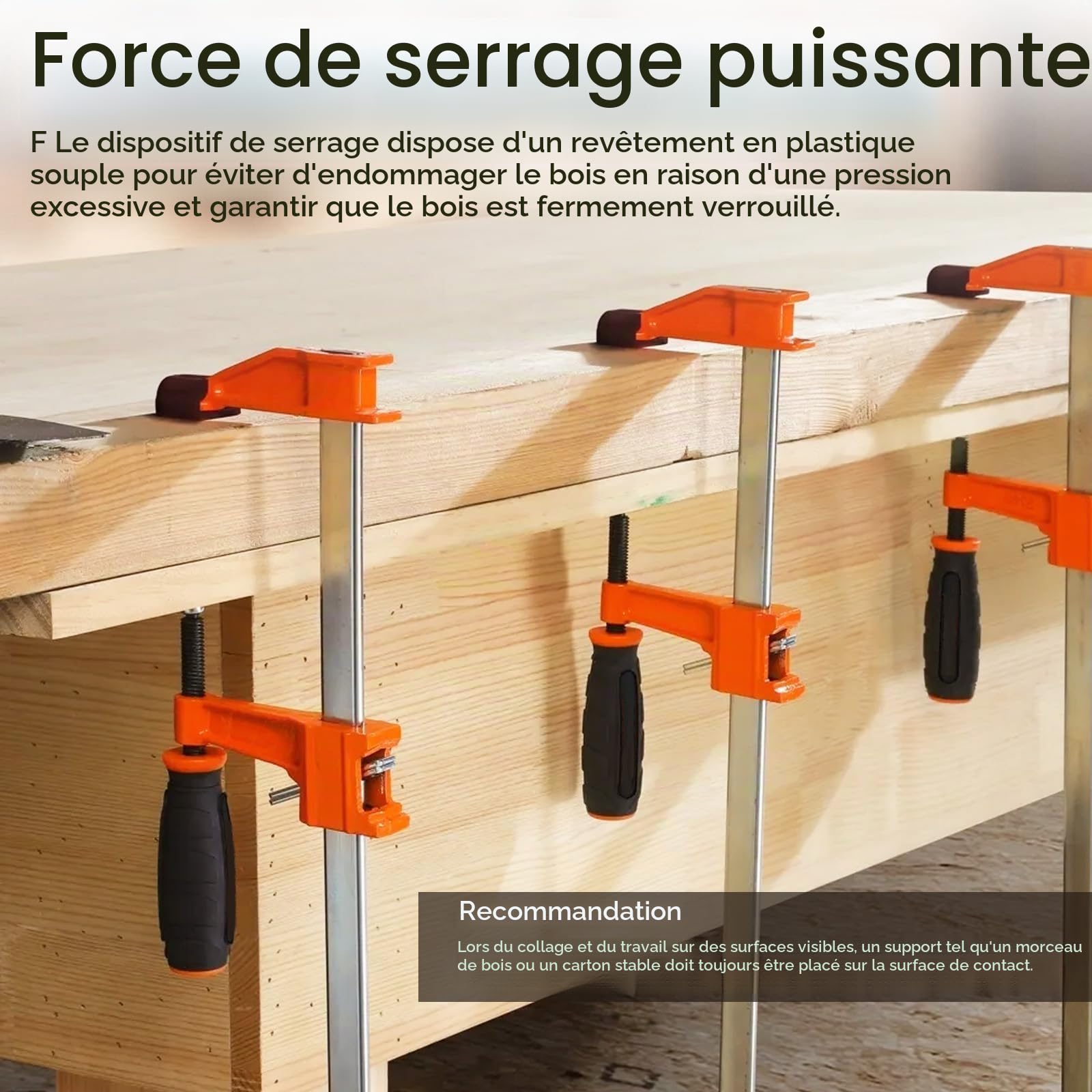 Serre Joints à Vis 4 pièces, Serre Joint F en Acier, Portée 450 mm Force de Serrage 250 kg Rail en Acier Dentelé Profondeur de Mâchoire 80 mm Fixation Précise pour Bois