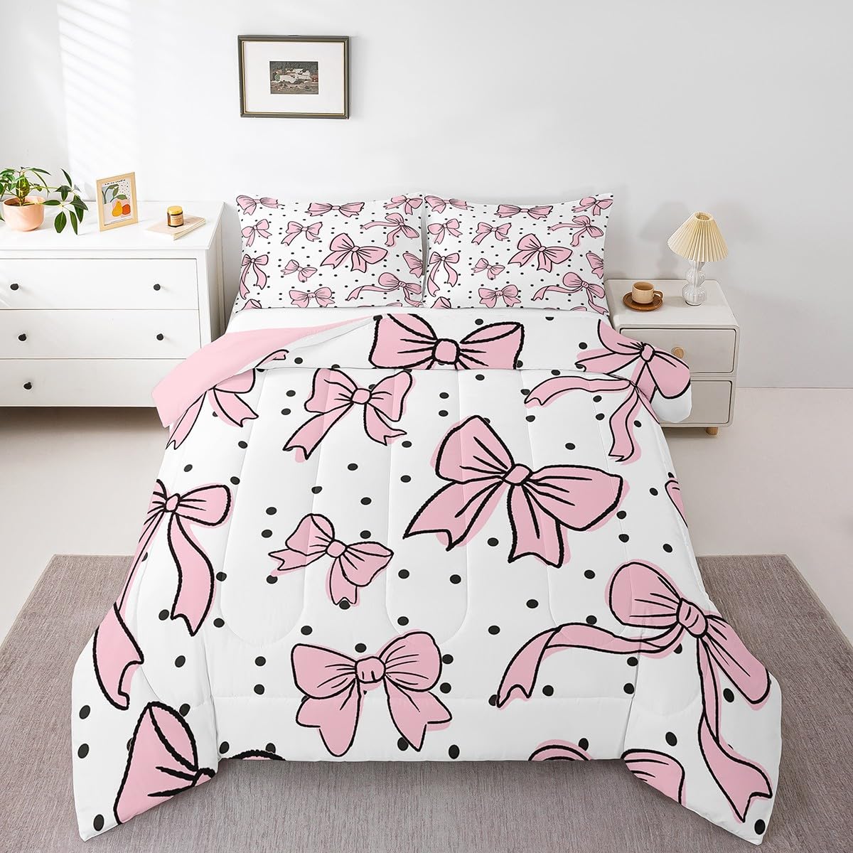Princess Bowknot Full Size Fitted Sheet Set - Colorful Plaid Patchwork With 2 Pillowcases