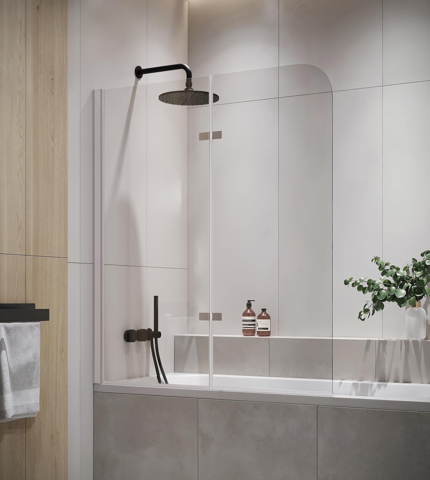 Badplaats B.V. Mampara de baño Austin 100 x 140 cm - Cromo - Mampara de baño giratoria 5 mm de Espesor - Cristal de Seguridad y antical