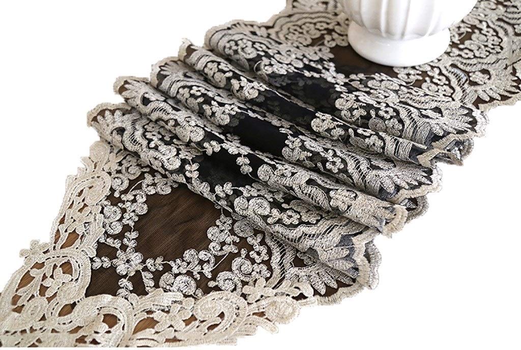 Table Runner-Black Lace Table Flag Drawers Towel Coffee Table Flag Apricot Tablecloth (Color : Black, Size : 30×180cm)