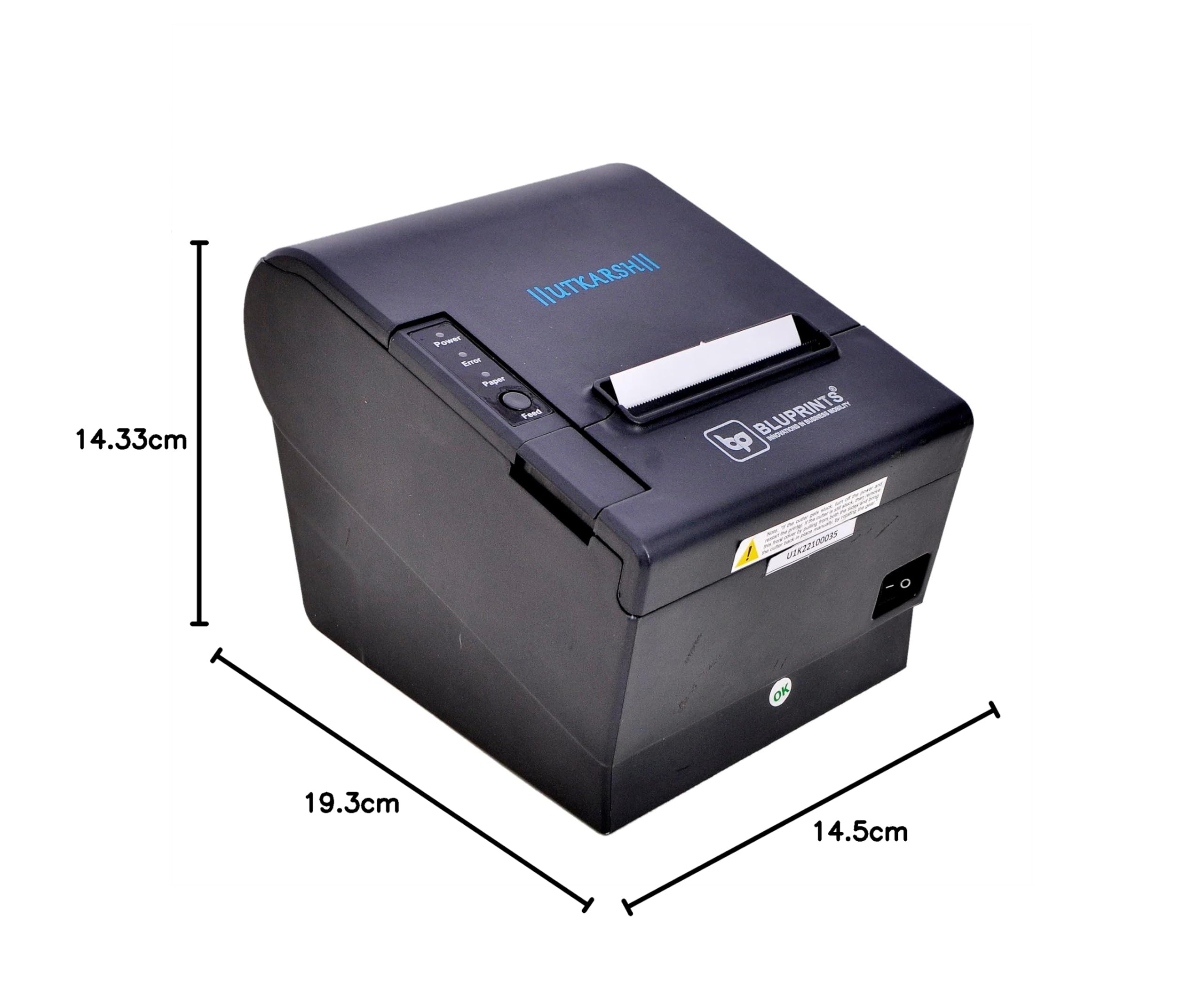 BluPrints Utkarsh Regular is a 3-inch POS AutoCutter Thermal Receipt Printer compatible with Windows and Android, featuring USB connectivity.