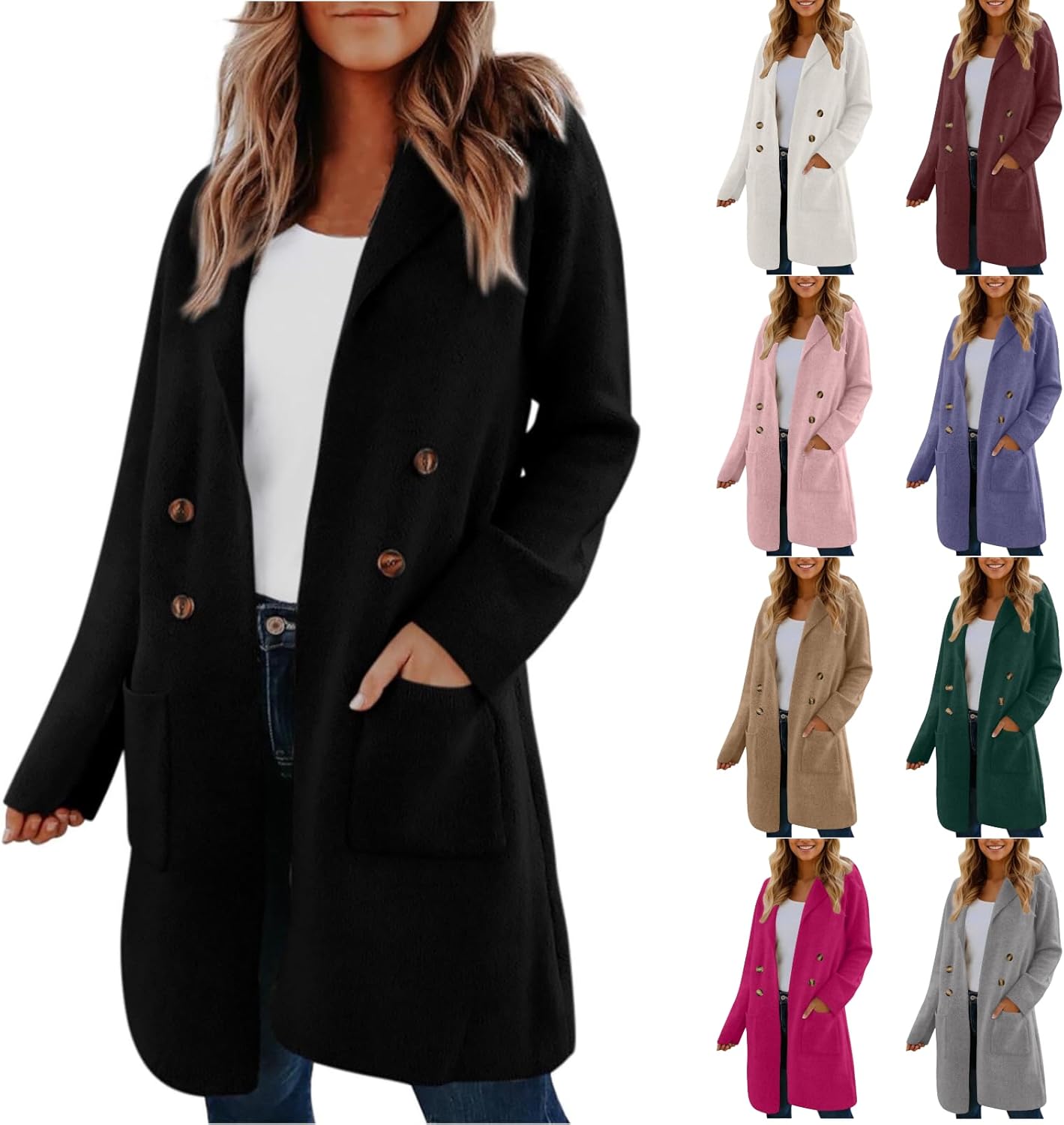 Trench Coat Women Mid Length Wool Coat Button Down Open Front Cardigan Elegant Coat Lapel Peacoat Fall Winter Jacket